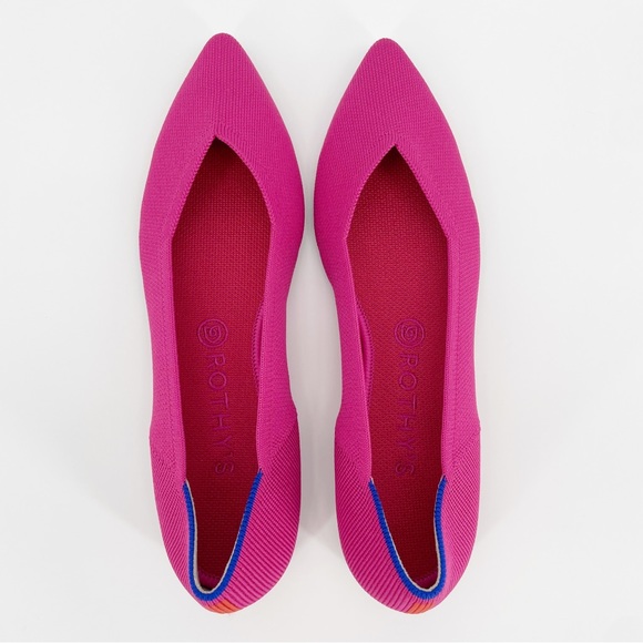 Rothy's Shoes - Rothy’s Berry The Point Knit Flats Orange Stripe Pointed Toe Pink
